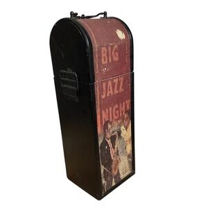 Vintage Big Jazz Night Music Themed Single Clasp Storage Lined Trunk Box